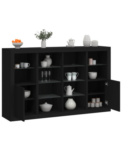 Buffets avec lumières LED 3 pcs noir bois d'ingénierie | Mobilier & Déco