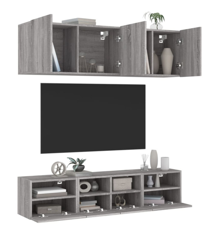 Unités murales TV 5 pcs sonoma gris bois d'ingénierie | Mobilier & Déco