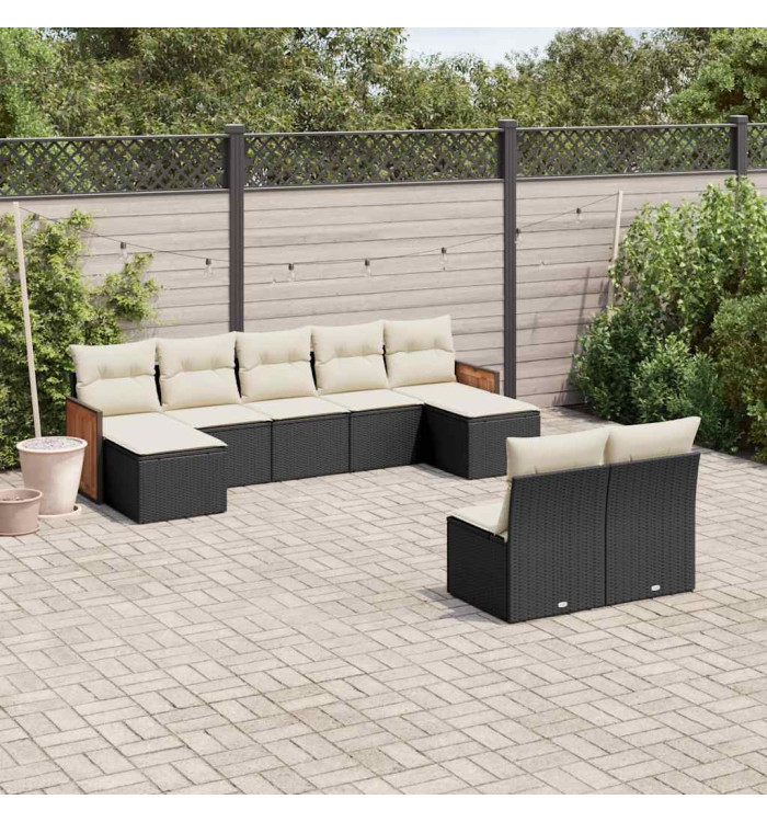 Salon de jardin 9 pcs avec coussins noir résine tressée | Mobilier & Déco