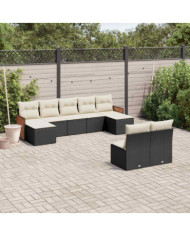 Salon de jardin 9 pcs avec coussins noir résine tressée | Mobilier & Déco