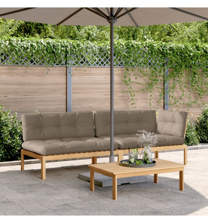 Salon palette de jardin avec coussins 3pcs bois d'acacia massif | Mobilier & Déco