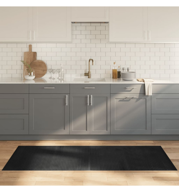 Tapis rectangulaire gris 80x200 cm bambou | Mobilier & Déco