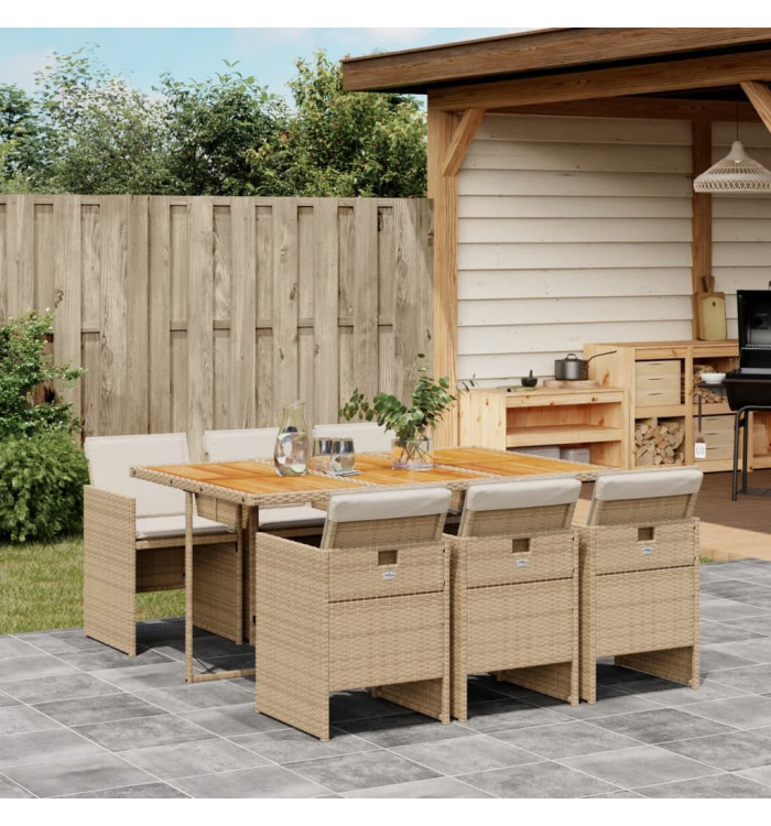 Ensemble à manger de jardin et coussins 7 pcs beige poly rotin | Mobilier & Déco