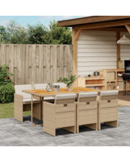 Ensemble à manger de jardin et coussins 7 pcs beige poly rotin | Mobilier & Déco