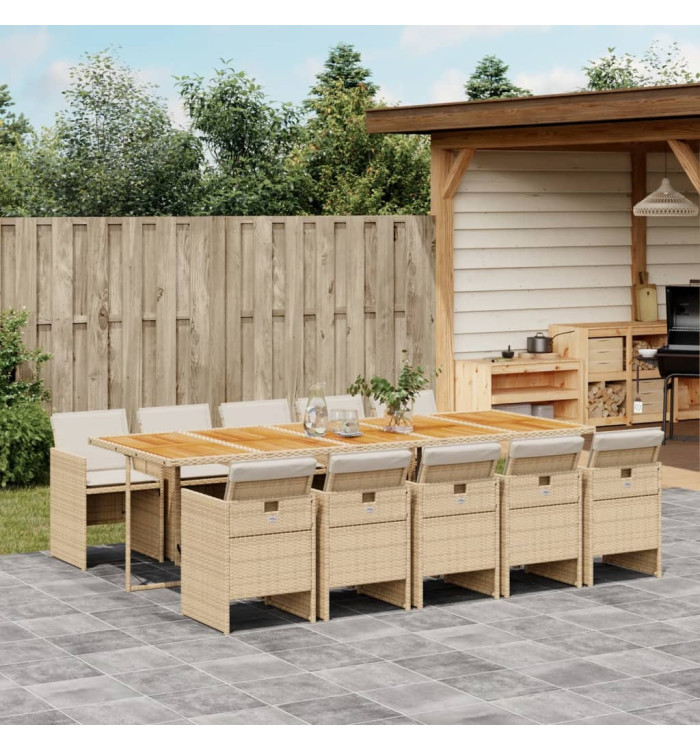 Ensemble à manger de jardin et coussins 11 pcs beige poly rotin | Mobilier & Déco