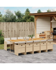 Ensemble à manger de jardin et coussins 11 pcs beige poly rotin | Mobilier & Déco