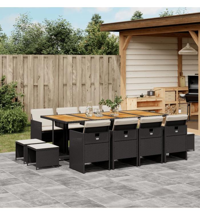 Ensemble à manger de jardin 13 pcs coussins noir résine tressée | Mobilier & Déco