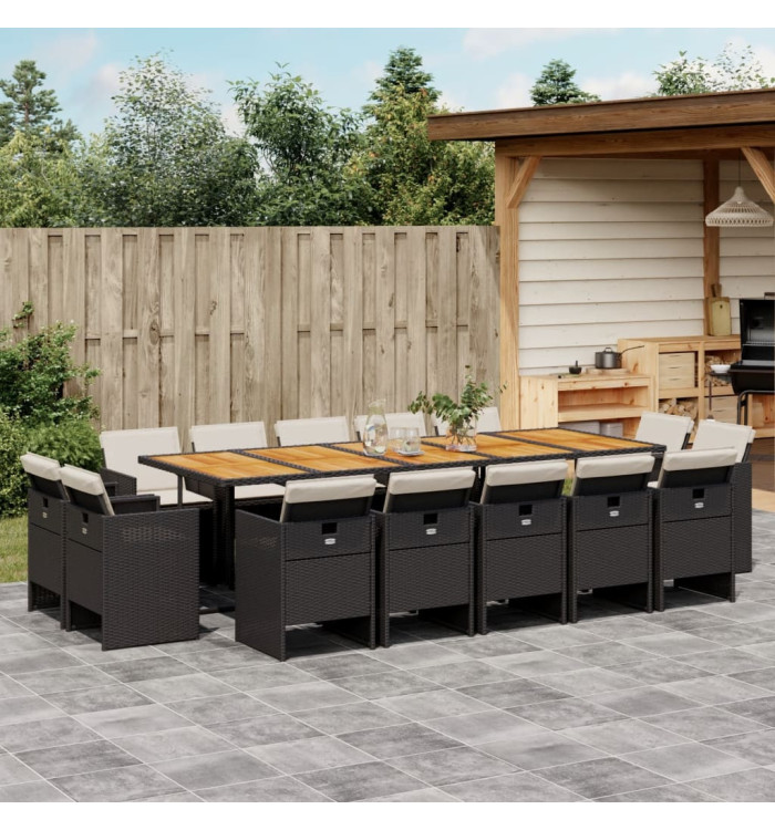 Ensemble à manger de jardin 15 pcs coussins noir résine tressée | Mobilier & Déco
