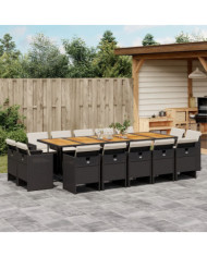 Ensemble à manger de jardin 15 pcs coussins noir résine tressée | Mobilier & Déco