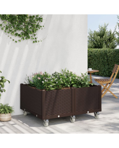 Jardinière à roulettes marron 100x80x54 cm PP | Mobilier & Déco