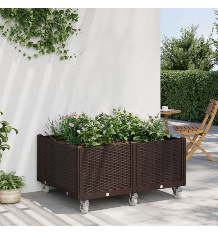 Jardinière à roulettes marron 100x80x54 cm PP | Mobilier & Déco