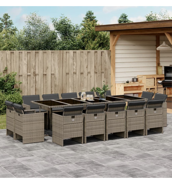 Ensemble à manger de jardin 15 pcs coussins gris résine tressée | Mobilier & Déco