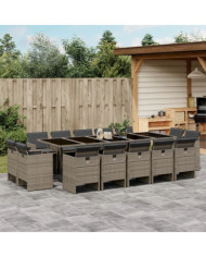 Ensemble à manger de jardin 15 pcs coussins gris résine tressée | Mobilier & Déco