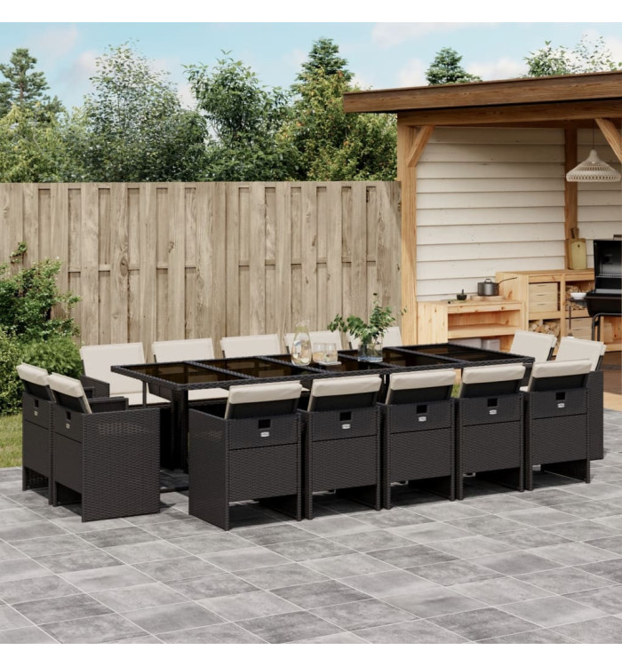 Ensemble à manger de jardin 15 pcs coussins noir résine tressée | Mobilier & Déco