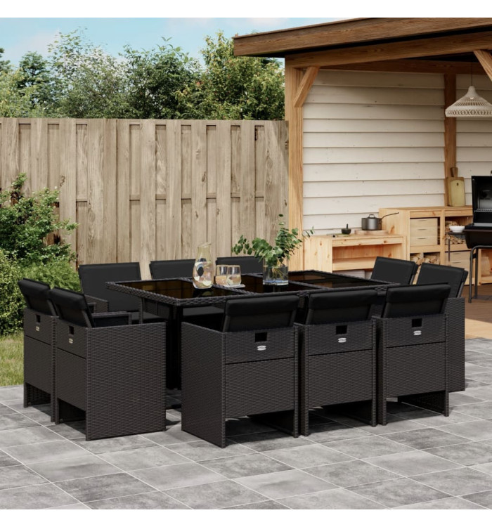 Ensemble à manger de jardin 11 pcs coussins noir résine tressée | Mobilier & Déco