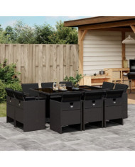 Ensemble à manger de jardin 11 pcs coussins noir résine tressée | Mobilier & Déco