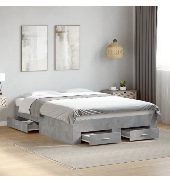 Cadre de lit avec tiroirs sans matelas gris béton 140x190 cm | Mobilier & Déco