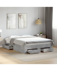 Cadre de lit avec tiroirs sans matelas gris béton 140x190 cm | Mobilier & Déco