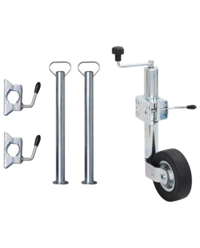 Cric à roue pour remorque 60 mm 2 tubes de soutien 3 pinces | Mobilier & Déco