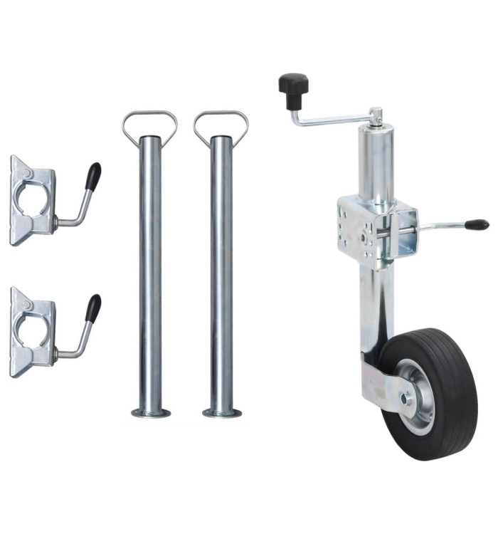 Cric à roue pour remorque 60 mm 2 tubes de soutien 3 pinces | Mobilier & Déco