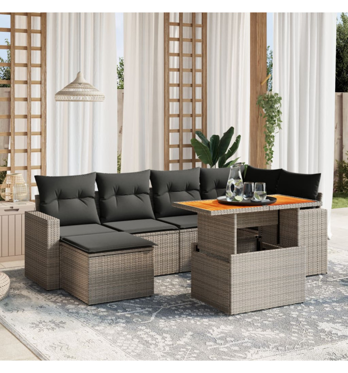 Salon de jardin avec coussins 7 pcs gris résine tressée | Mobilier & Déco