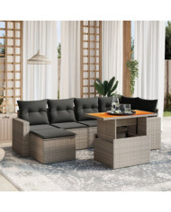 Salon de jardin avec coussins 7 pcs gris résine tressée | Mobilier & Déco