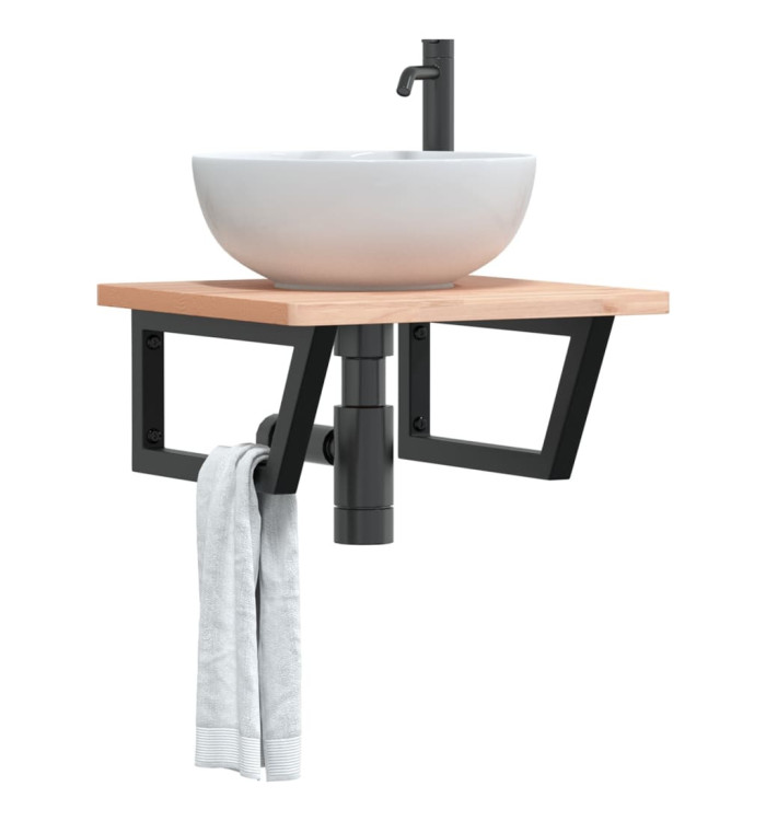 Étagère de vasque murale acier et bois massif de hêtre | Mobilier & Déco