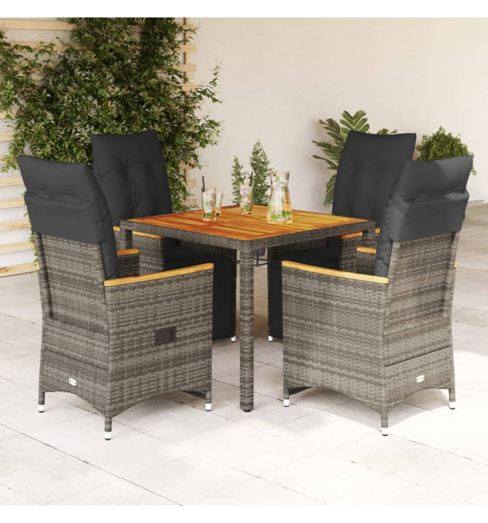 Ensemble de bistro de jardin 5 pcs coussins gris poly rotin | Mobilier & Déco
