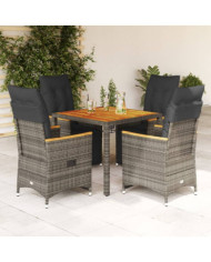 Ensemble de bistro de jardin 5 pcs coussins gris poly rotin | Mobilier & Déco