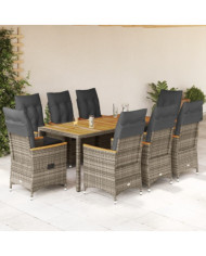 Ensemble à manger de jardin 9 pcs coussins gris résine tressée | Mobilier & Déco