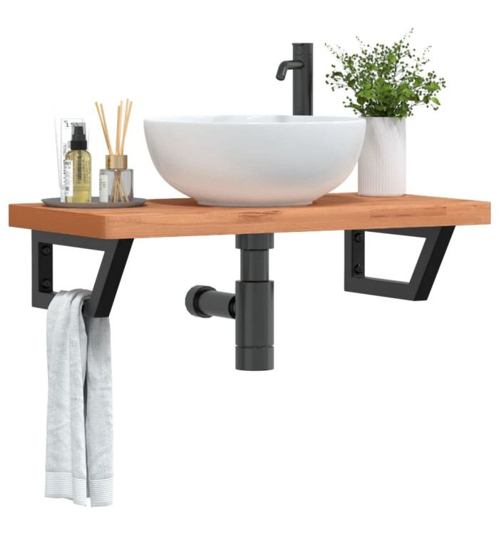 Étagère de vasque murale acier et bois massif de hêtre | Mobilier & Déco