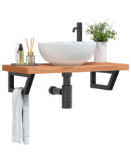 Étagère de vasque murale acier et bois massif de hêtre | Mobilier & Déco