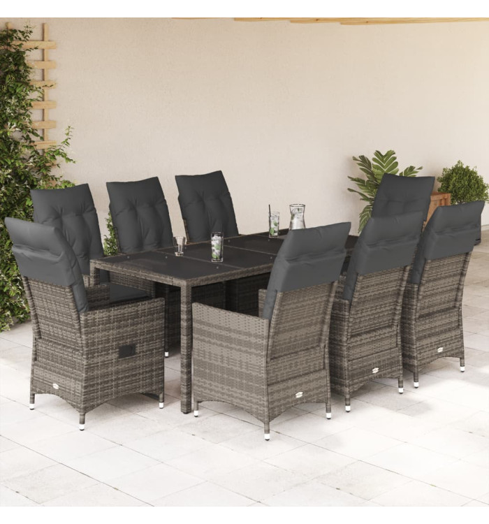 Ensemble à manger de jardin 9 pcs coussins gris résine tressée | Mobilier & Déco