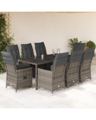 Ensemble à manger de jardin 9 pcs coussins gris résine tressée | Mobilier & Déco