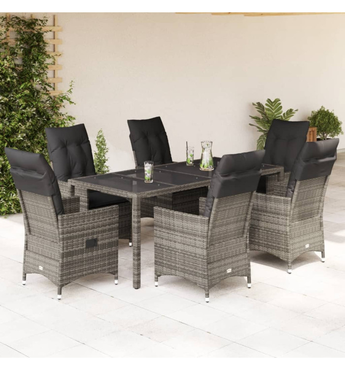 Ensemble à manger de jardin et coussins 7 pcs gris rotin | Mobilier & Déco