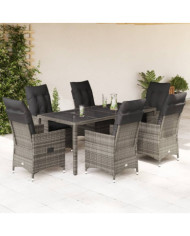 Ensemble à manger de jardin et coussins 7 pcs gris rotin | Mobilier & Déco