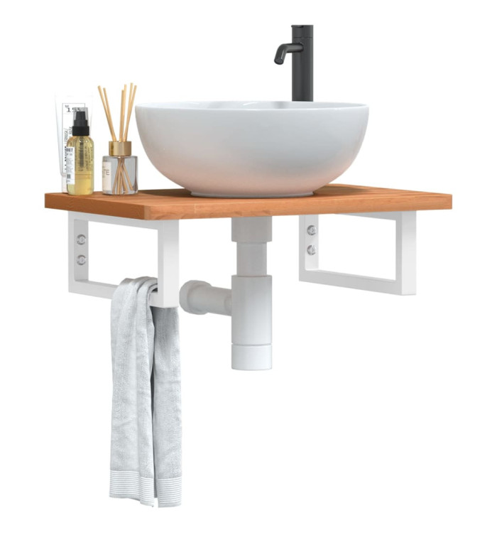 Étagère de vasque murale acier et bois massif de hêtre | Mobilier & Déco