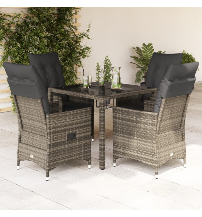 Ensemble à manger de jardin 5 pcs coussins gris résine tressée | Mobilier & Déco