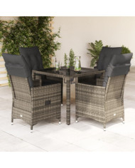 Ensemble à manger de jardin 5 pcs coussins gris résine tressée | Mobilier & Déco