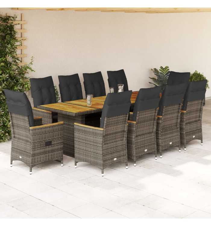 Ensemble de bistro de jardin 11 pcs coussins gris poly rotin | Mobilier & Déco
