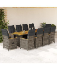 Ensemble de bistro de jardin 11 pcs coussins gris poly rotin | Mobilier & Déco