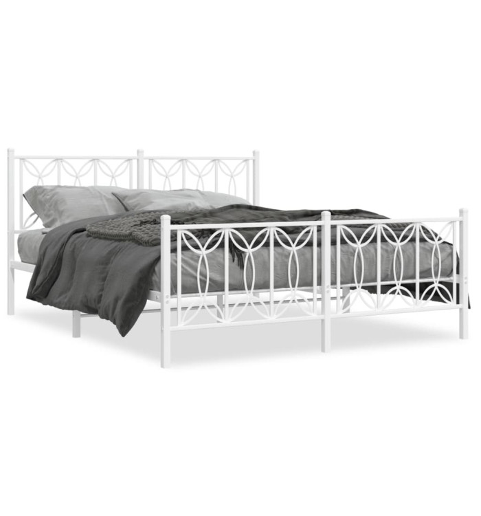 Cadre de lit métal sans matelas et pied de lit blanc 160x200 cm | Mobilier & Déco
