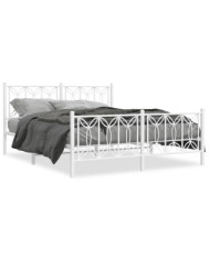 Cadre de lit métal sans matelas et pied de lit blanc 160x200 cm | Mobilier & Déco