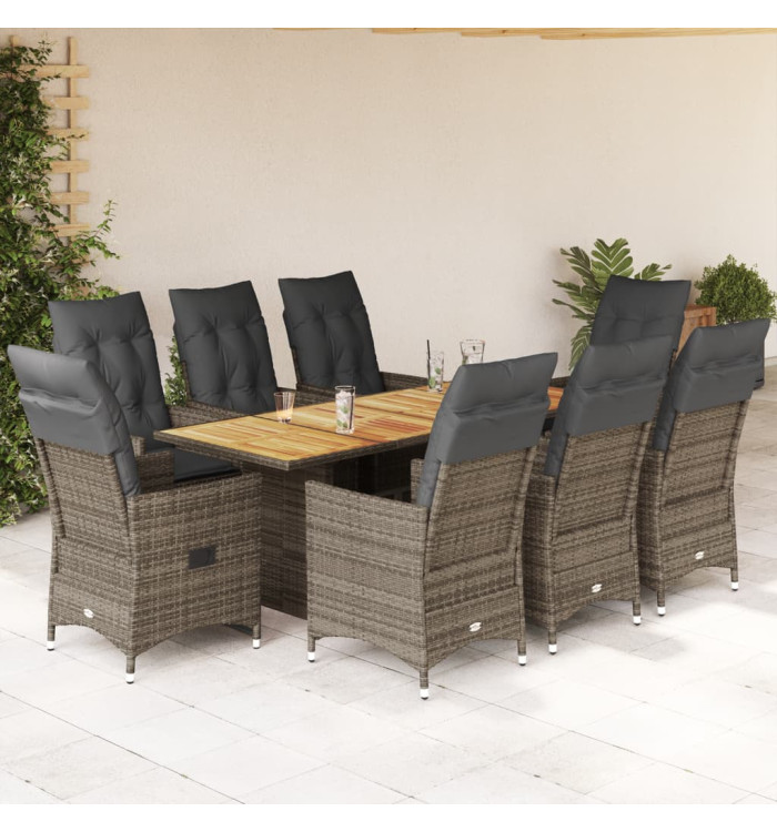 Ensemble à manger de jardin 9 pcs coussins gris résine tressée | Mobilier & Déco