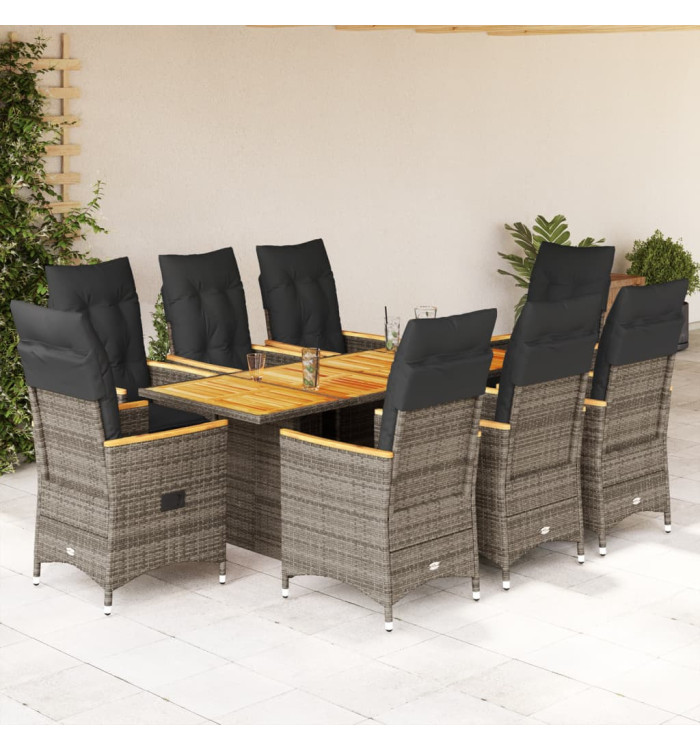 Ensemble à manger de jardin 9 pcs coussins gris résine tressée | Mobilier & Déco