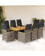 Ensemble à manger de jardin 9 pcs coussins gris résine tressée | Mobilier & Déco