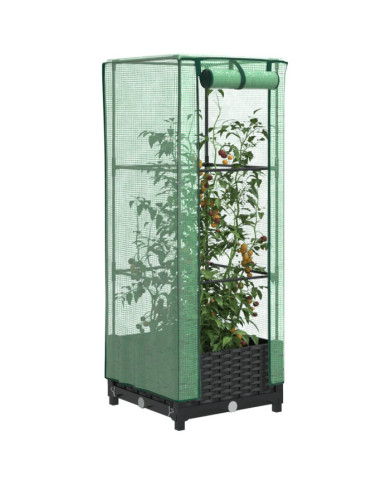 Jardinière surélevée avec housse aspect rotin 40x40x123 cm | Mobilier & Déco