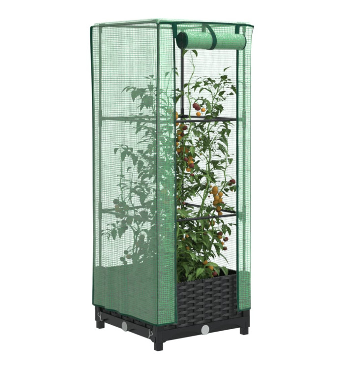 Jardinière surélevée avec housse aspect rotin 40x40x123 cm | Mobilier & Déco