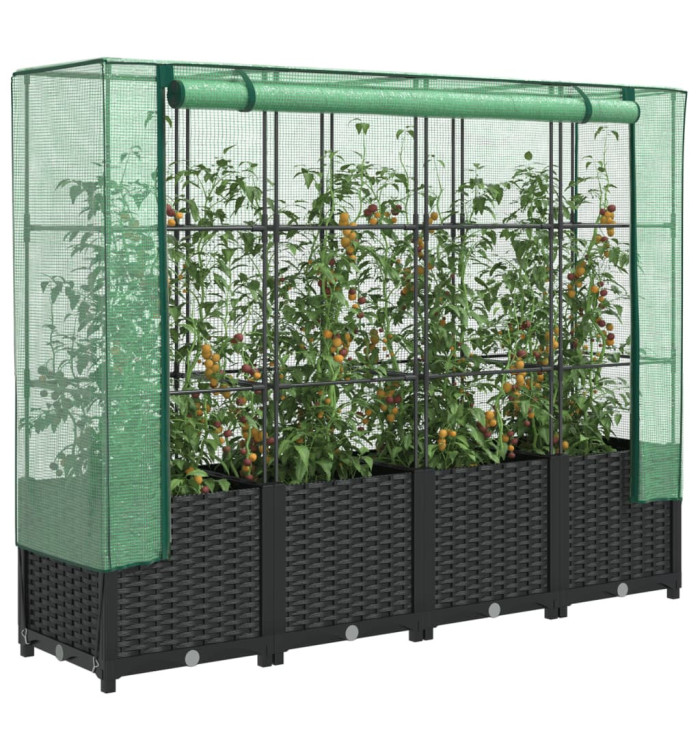 Jardinière surélevée avec housse aspect rotin 160x40x138 cm | Mobilier & Déco