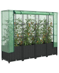 Jardinière surélevée avec housse aspect rotin 160x40x138 cm | Mobilier & Déco